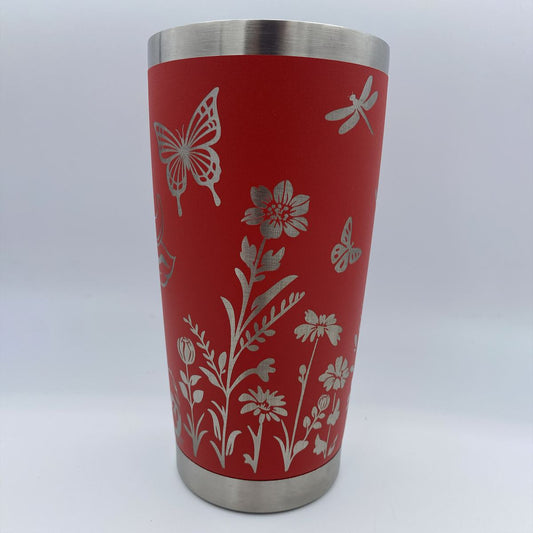 Highland Cow with Floral and Butterflies Motif Engraved Tumbler