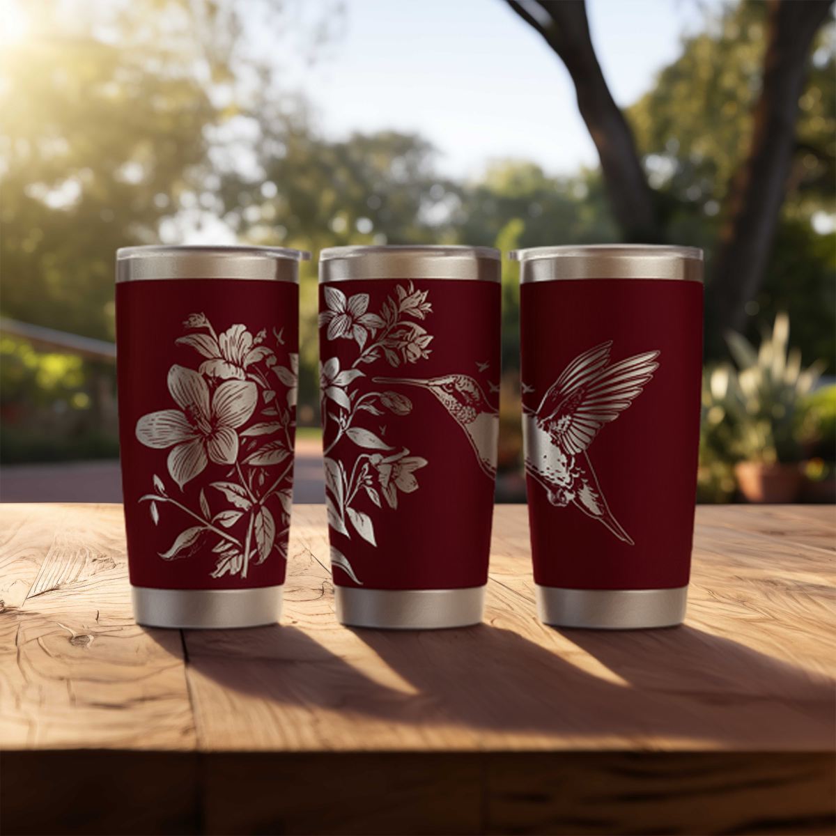 Hummingbird Engraved Tumbler & Floral Design