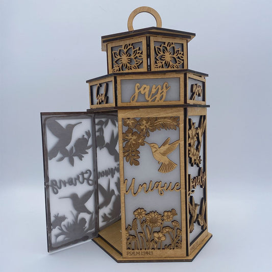 Inspirational Hummingbird with Flowers Tower Cupola flameless candle Lantern