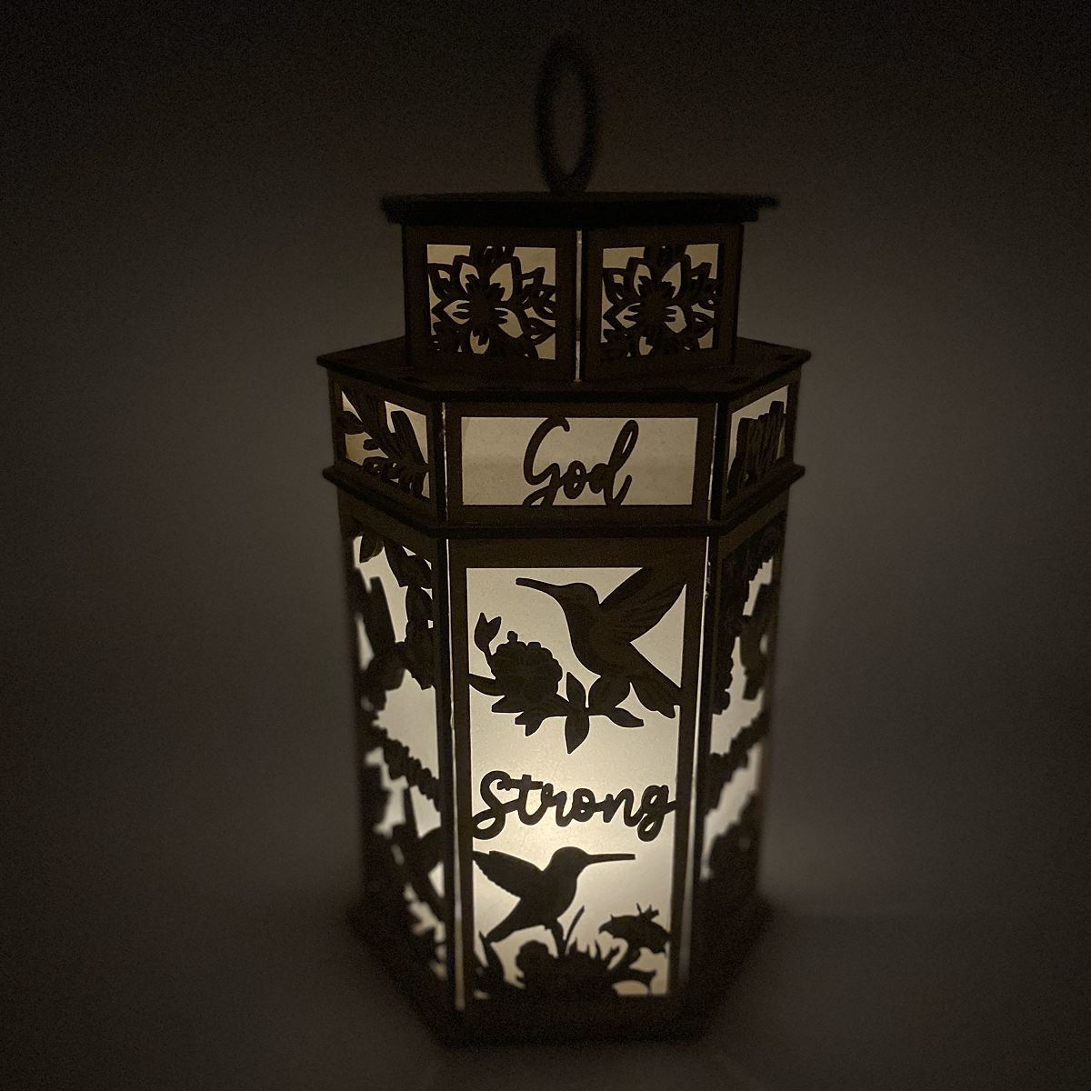 Inspirational Hummingbird with Flowers Tower Cupola flameless candle Lantern