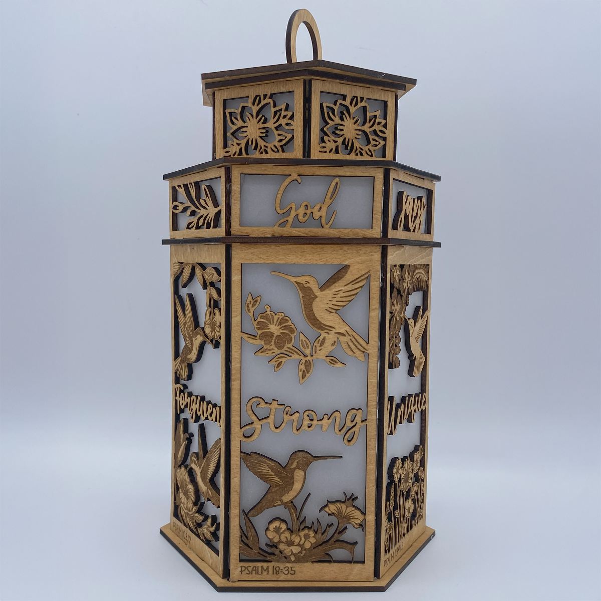 Inspirational Hummingbird with Flowers Tower Cupola flameless candle Lantern