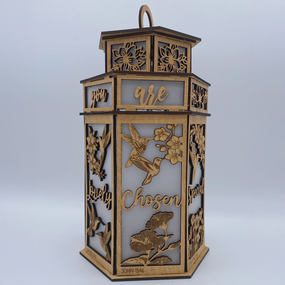 Inspirational Hummingbird with Flowers Tower Cupola flameless candle Lantern