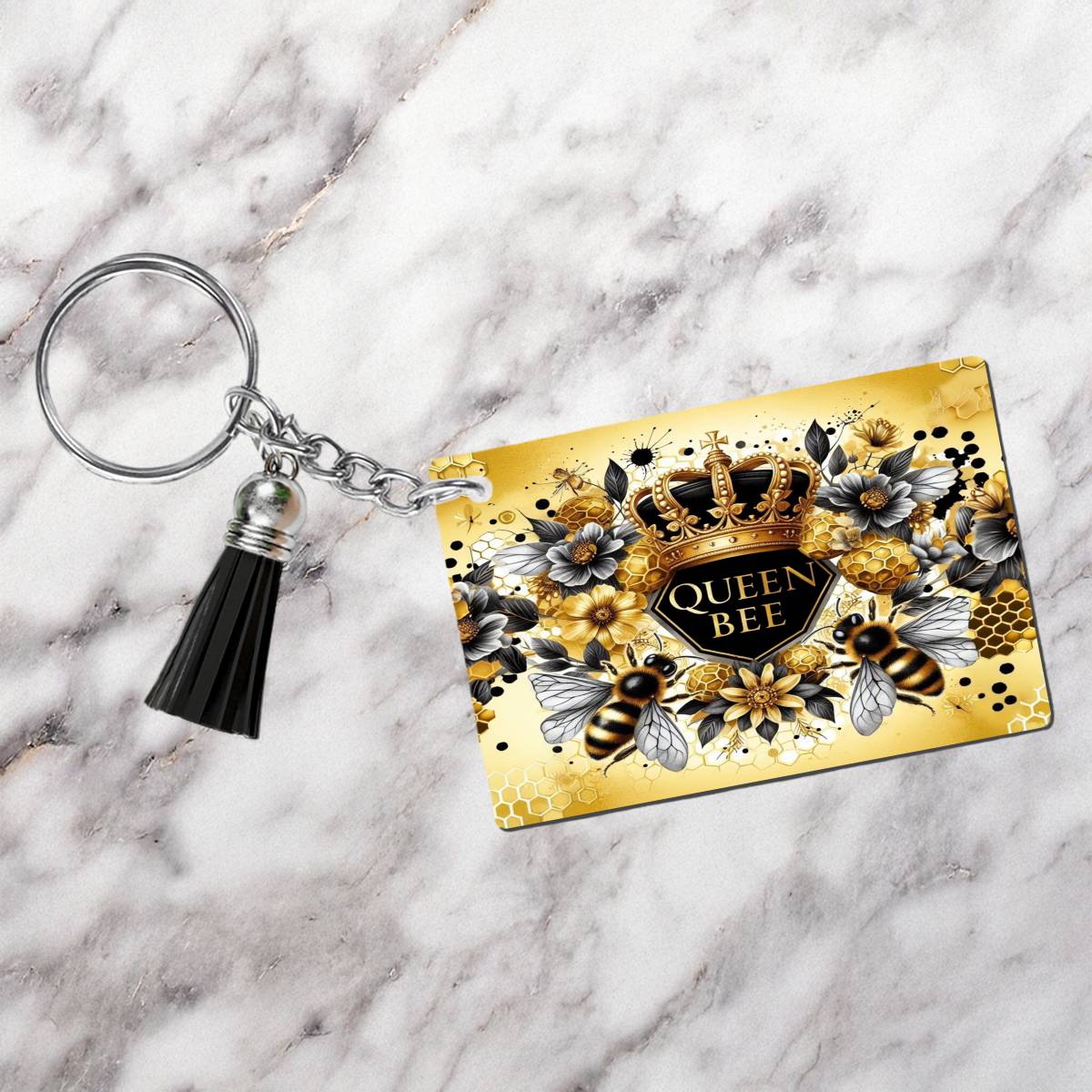 Queen Bee Crowned Rectangle Keychain - Kimmie's Creations L.L.C.
