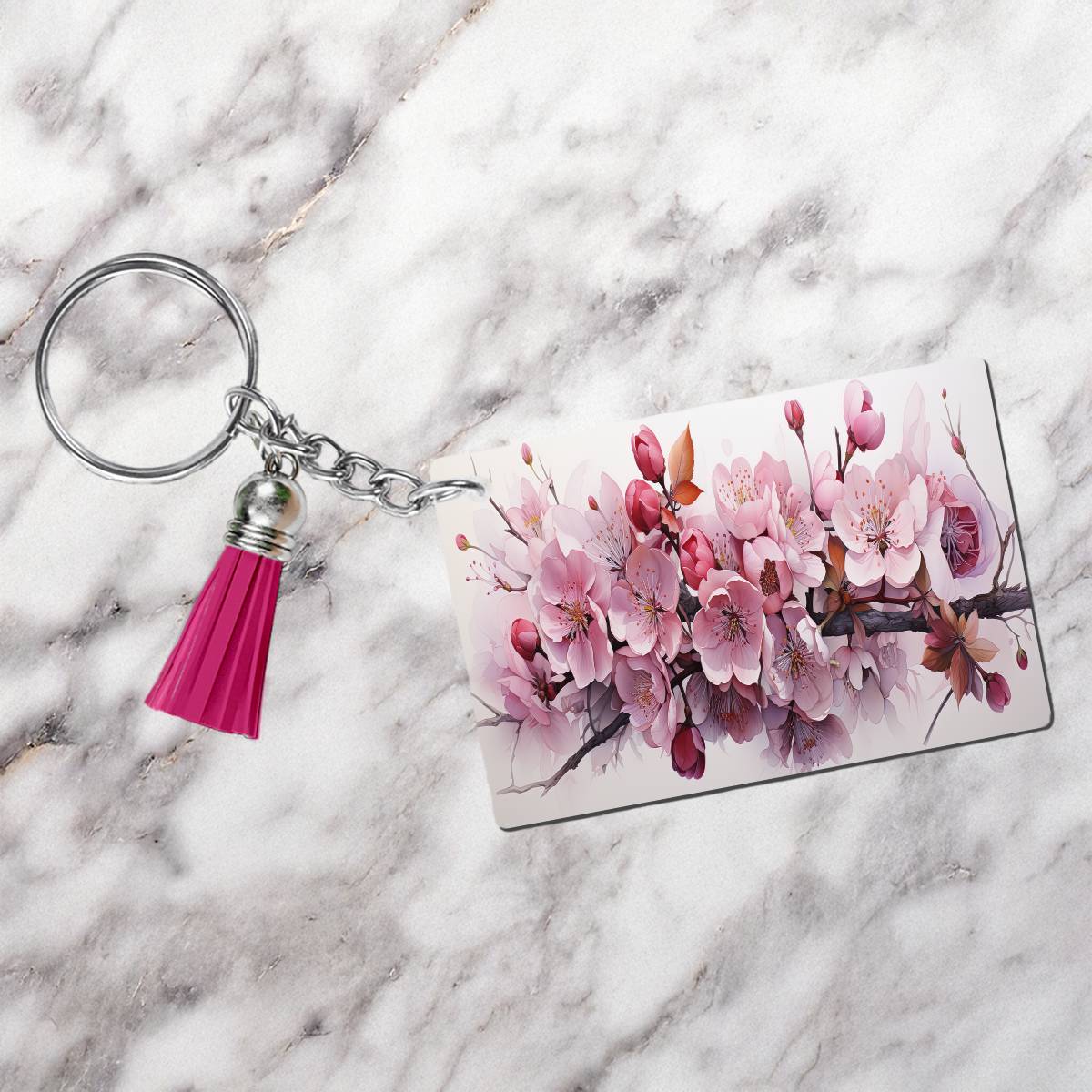 Cherry Blossom Rectangle Keychain - keychain
