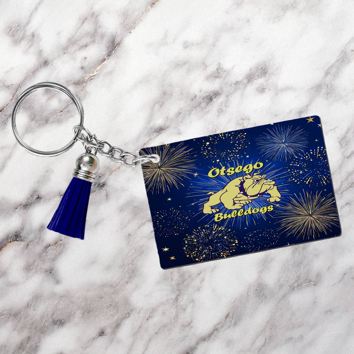Otsego Bulldogs Fireworks Rectangle Keychain - Kimmie's Creations L.L.C.