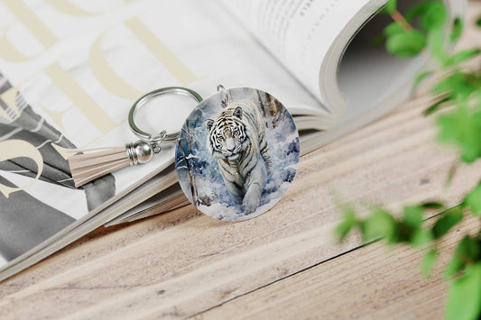 Majestic Tigers Round Keychain - White Tiger - keychain