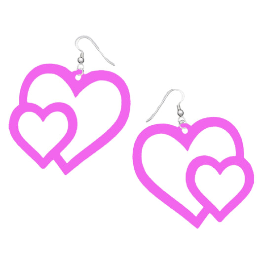 Double Heart Red Romance Earring Set - Pink - jewelry