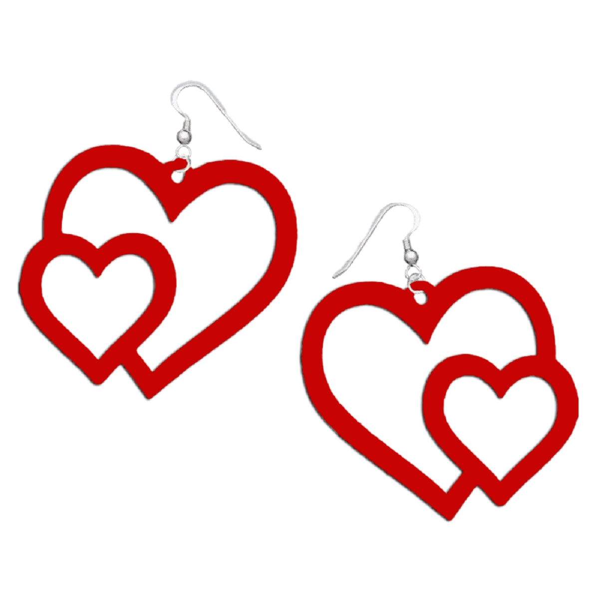 Double Heart Red Romance Earring Set