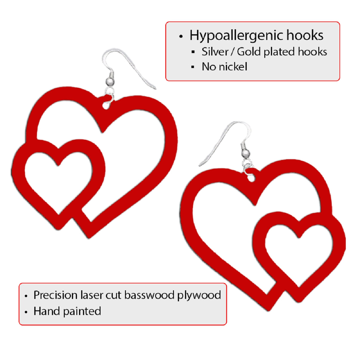 Double Heart Red Romance Earring Set