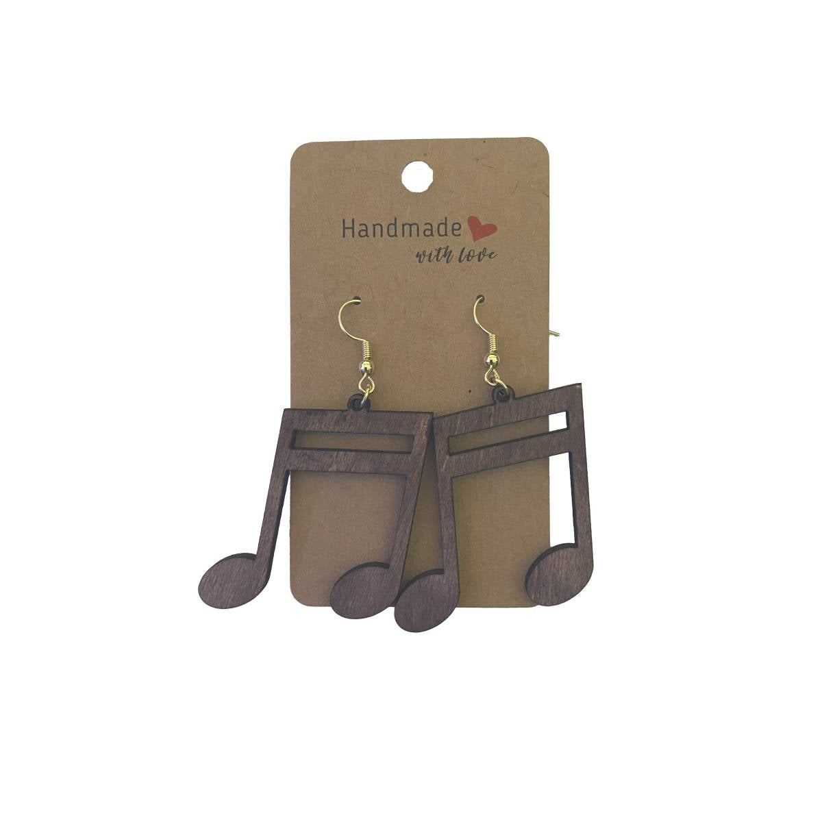Musical Notes a Keyboard and Staff Lines in a Heart Wooden Earrings