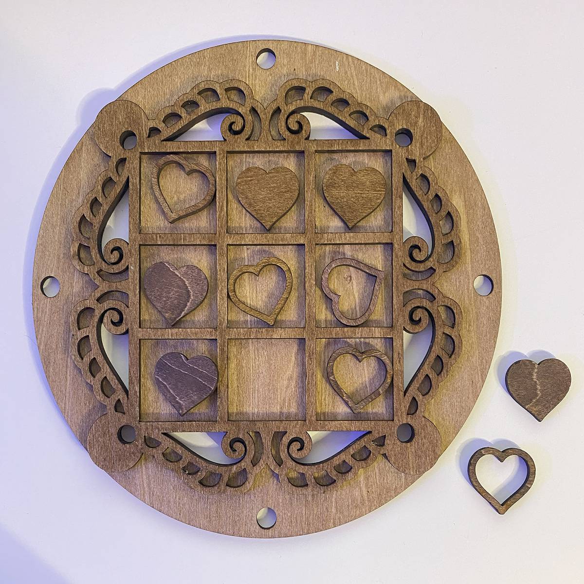 Tic Tac Toe Game Boards - Wooden Laser Cut - 02 - Hearts - game