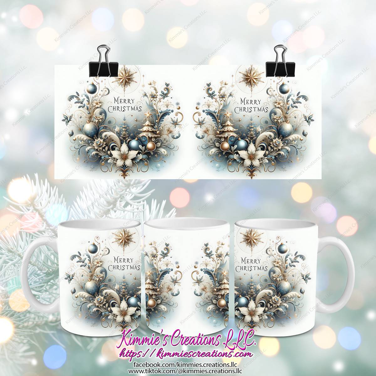 Vintage Merry Christmas design Mug - Kimmie's Creations L.L.C.