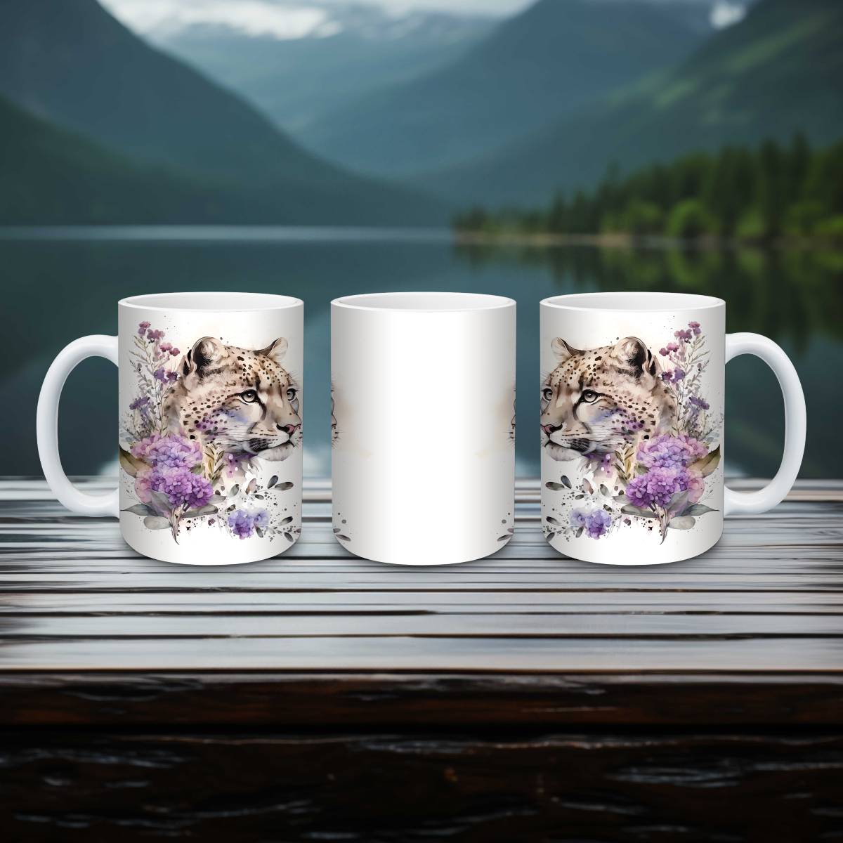 Snow Leopard in Astounding Watercolor Mug - mug