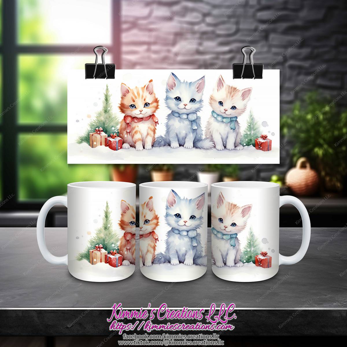 Cat Christmas Mugs - 3 cute kitten designs - Kimmie's Creations L.L.C.