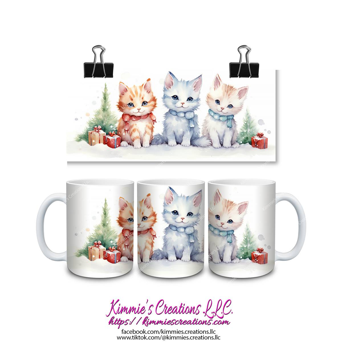 Cat Christmas Mugs - 3 cute kitten designs - Kimmie's Creations L.L.C.