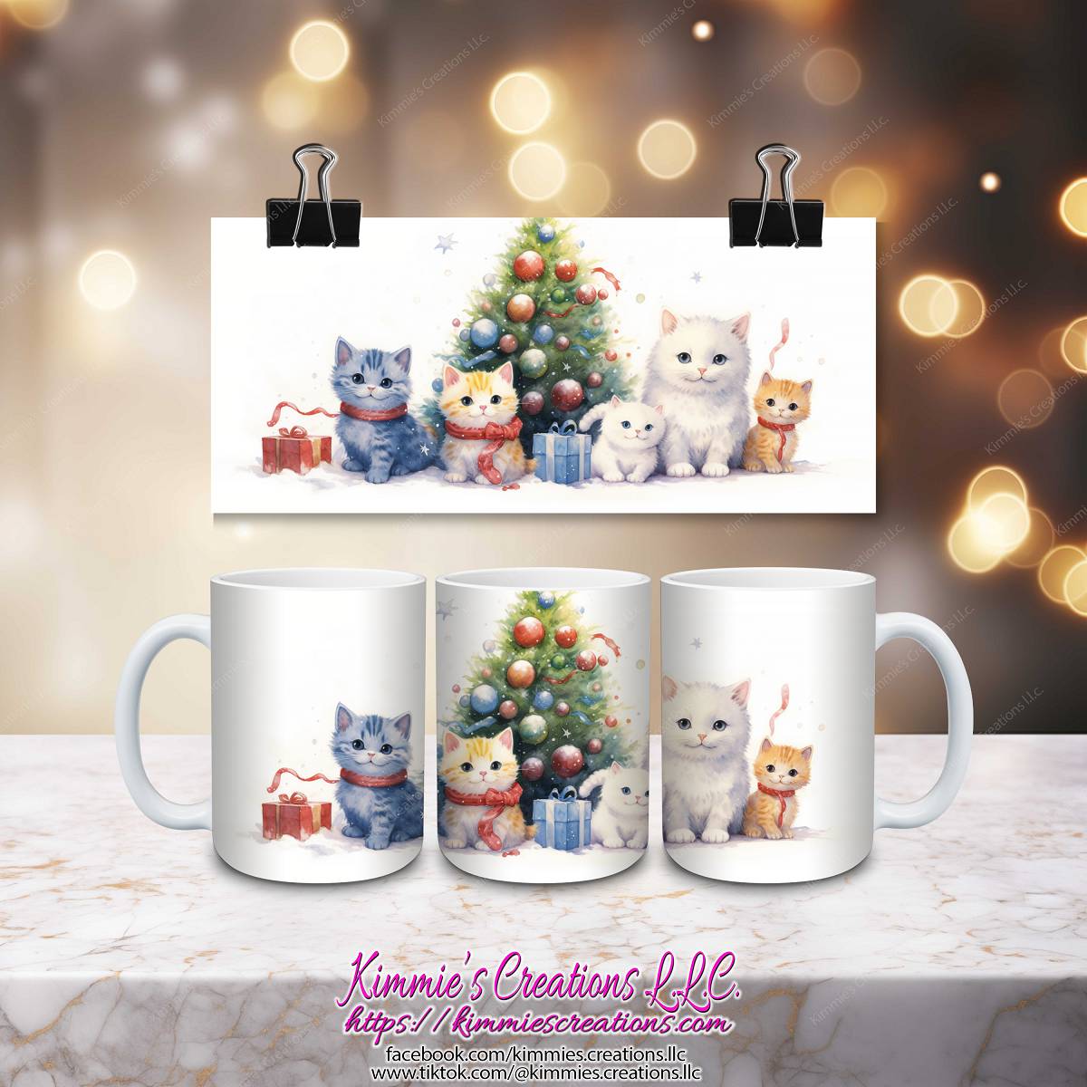 Cat Christmas Mugs - 3 cute kitten designs - Kimmie's Creations L.L.C.