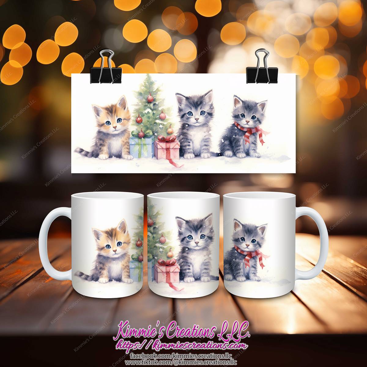 Cat Christmas Mugs - 3 cute kitten designs - Kimmie's Creations L.L.C.