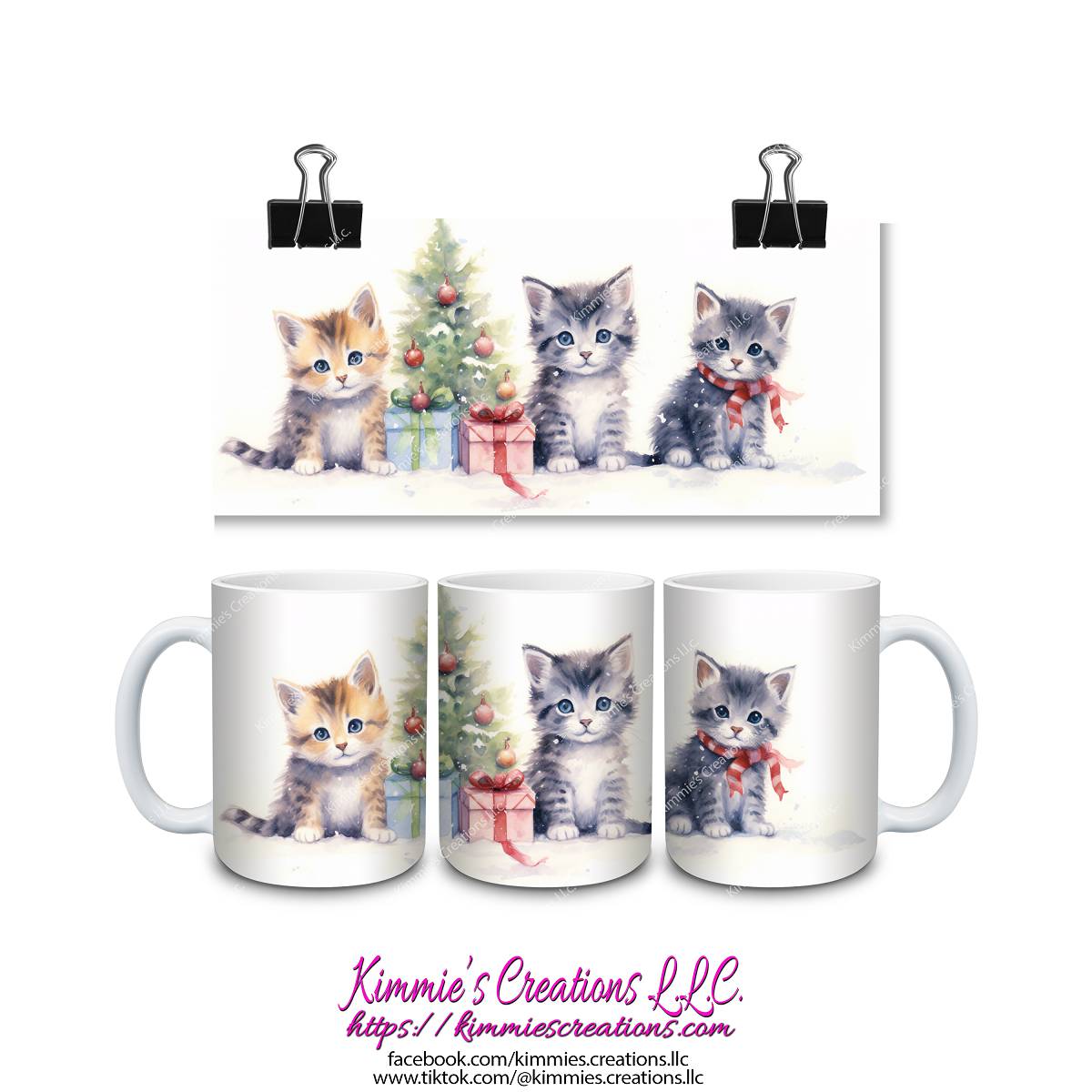 Cat Christmas Mugs - 3 cute kitten designs - Kimmie's Creations L.L.C.
