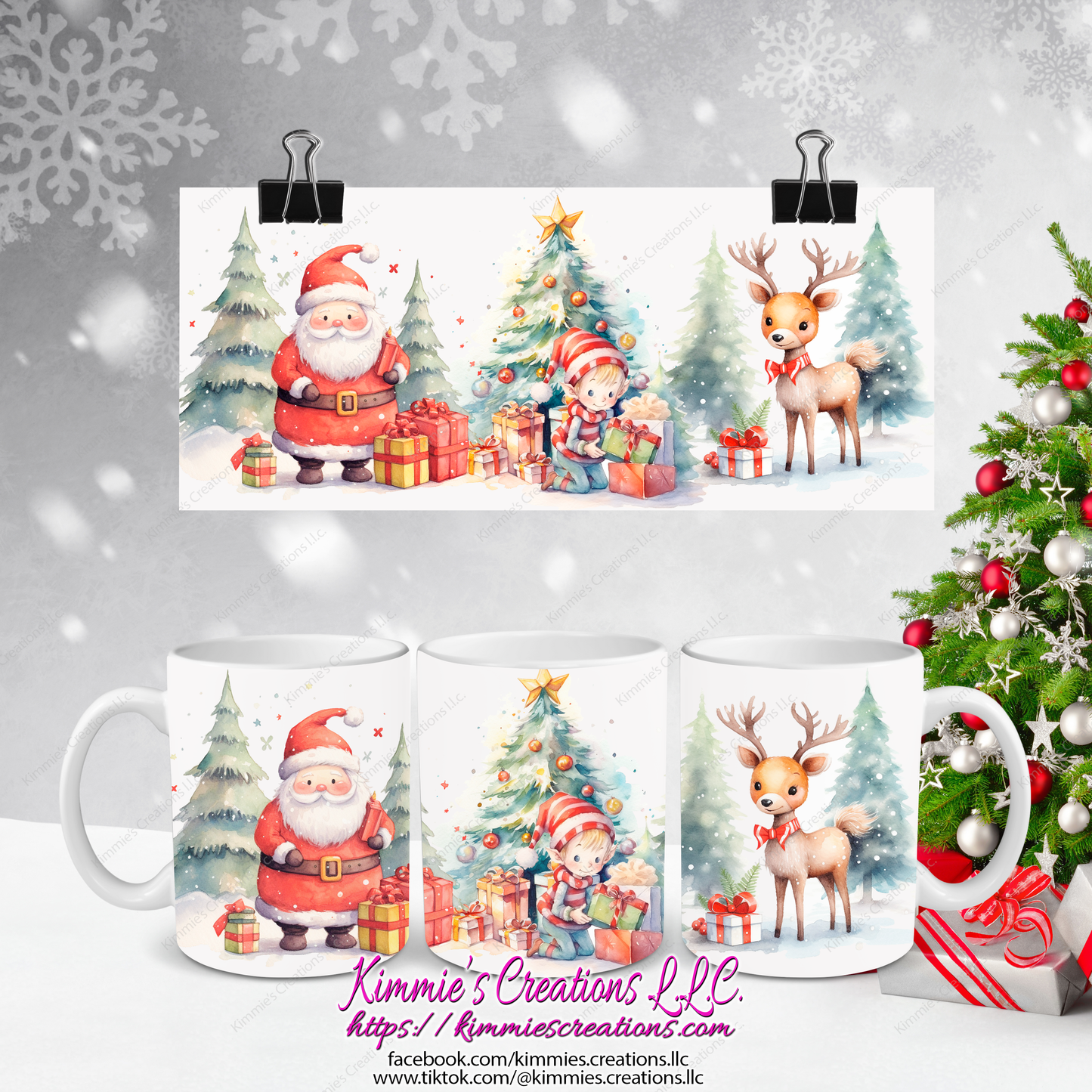 Santa and a Reindeer with Gifts Mug - Kimmie's Creations L.L.C.