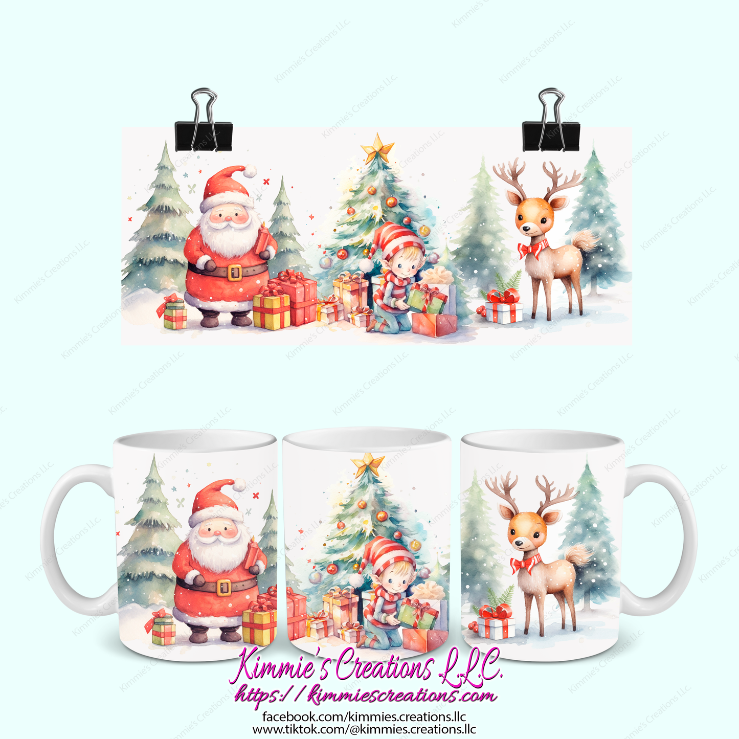 Santa and a Reindeer with Gifts Mug - Kimmie's Creations L.L.C.