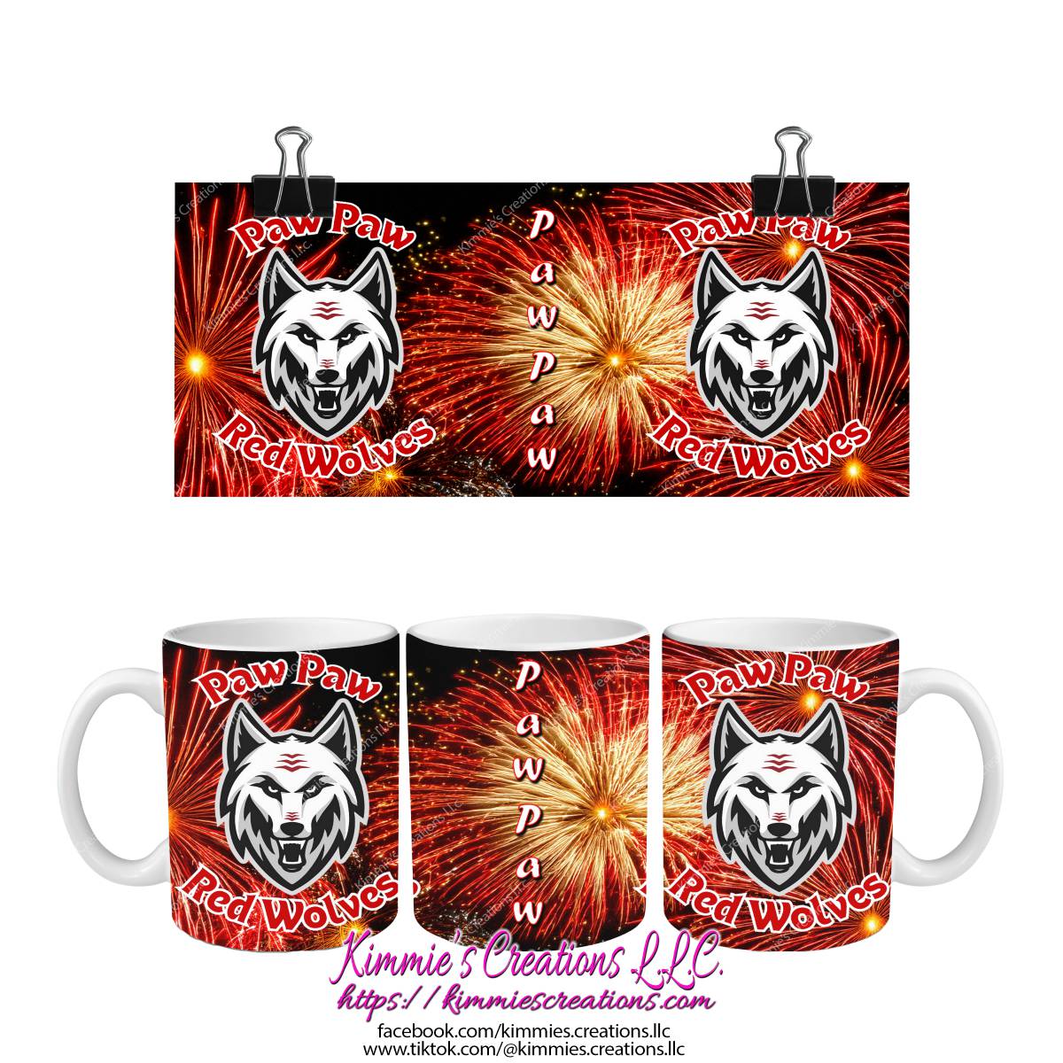 Paw Paw Red Wolves with Fireworks Mug - Kimmie's Creations L.L.C.