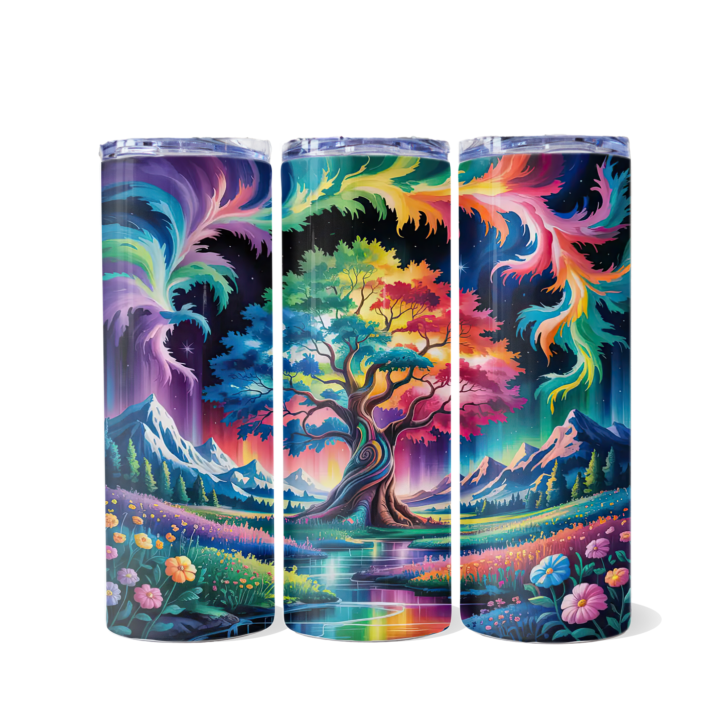 Magical Aurora Tree Dual Opening Skinny Tumbler