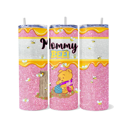 Mommy Bee with Pooh Bear & Piglet 20oz Skinny Tumbler - Pink - skinny tumbler