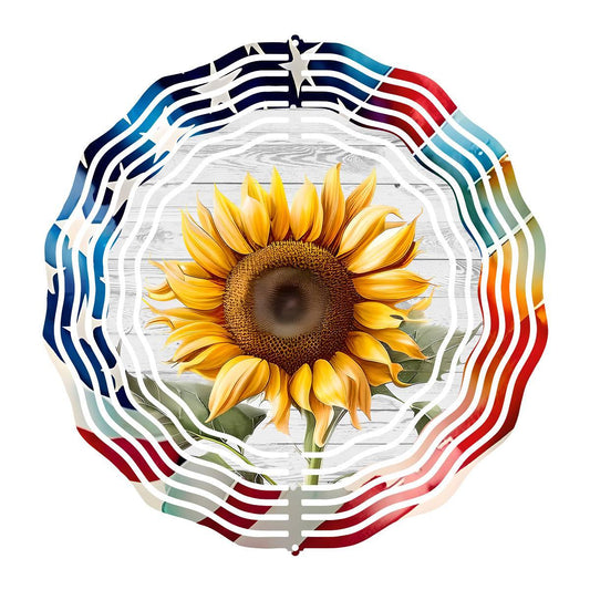 A Sunflower Wind Spinner with a Patriotic Border and 4 design choices - wind spinner