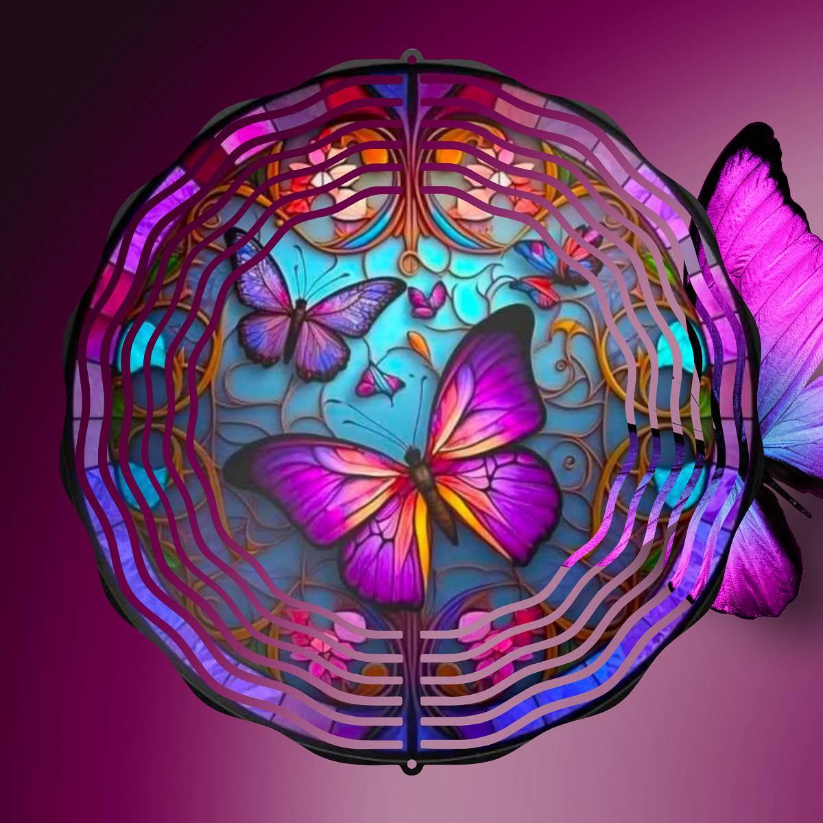A Purple Butterfly on Stained-glass - a Wind Spinner - wind spinner