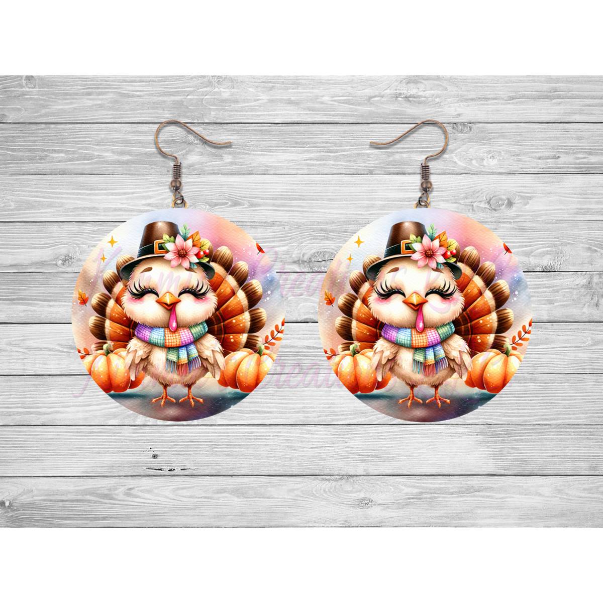 Cute Fall Turkey Round Earrings - jewelry