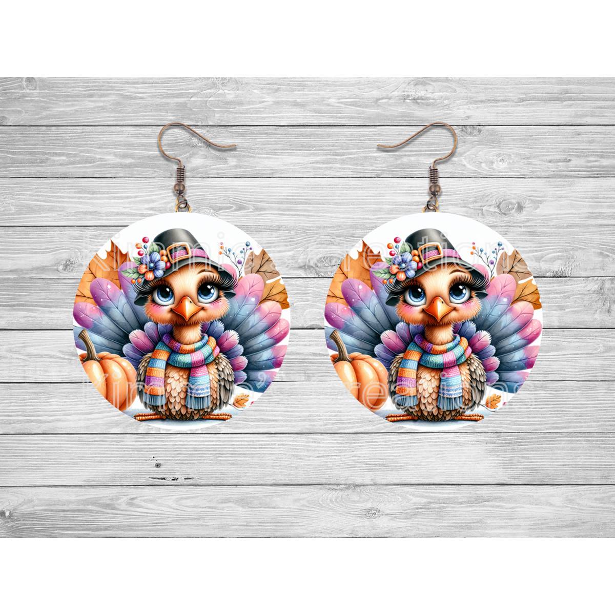 Cute Fall Turkey Round Earrings - jewelry