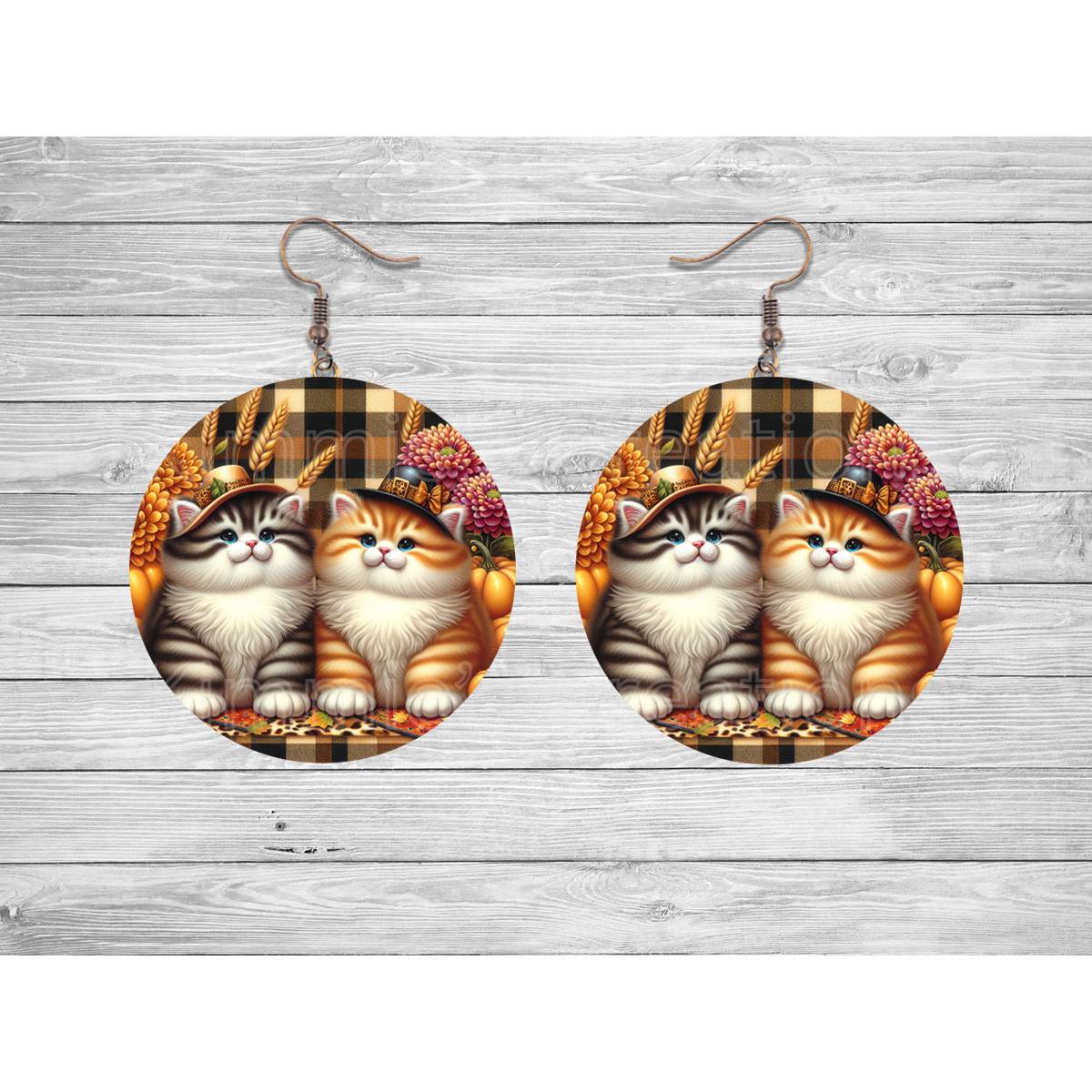 Chubby Kitty Pilgrims Round Earrings - Kimmie's Creations L.L.C.