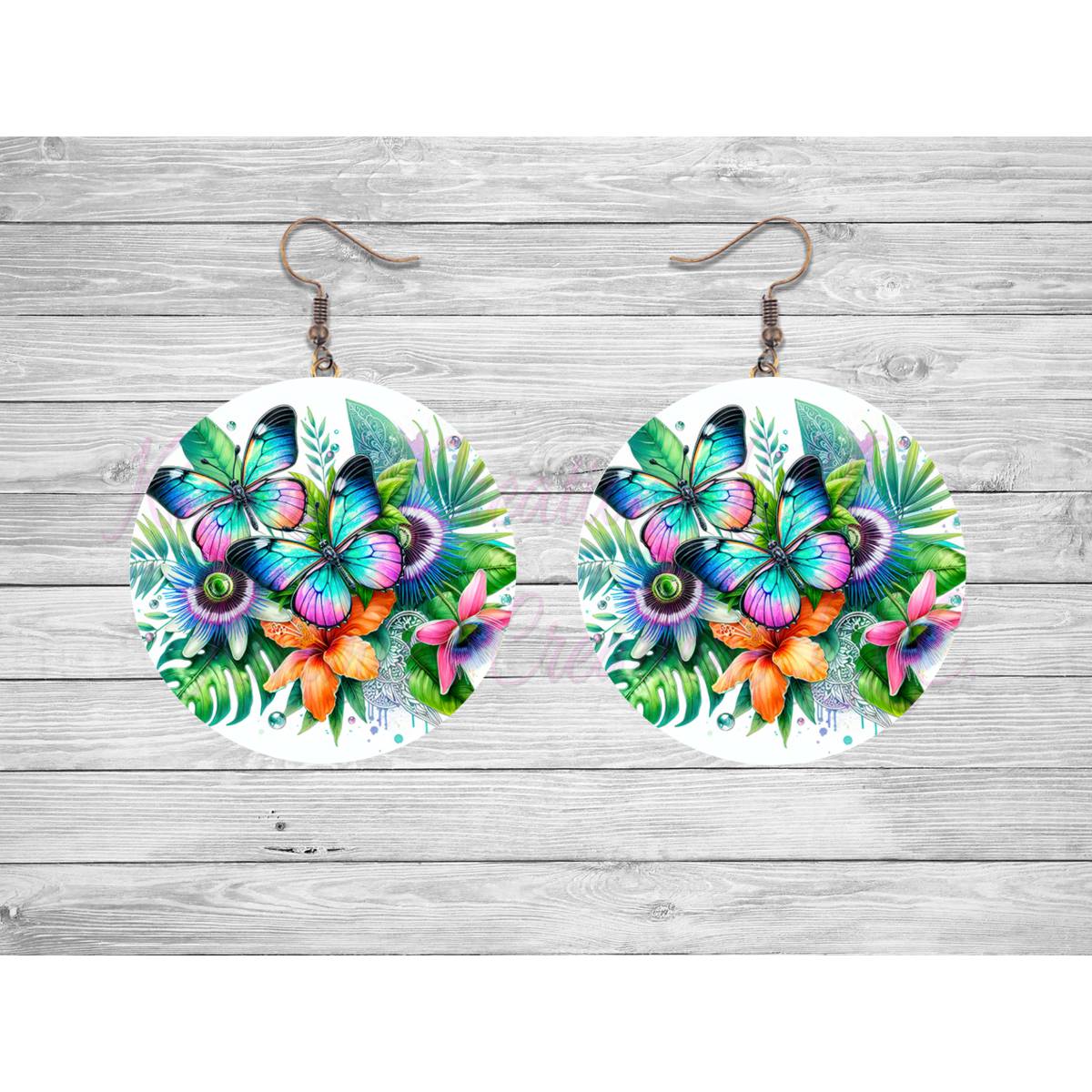 Tropical Butterflies Round Earrings - Kimmie's Creations L.L.C.