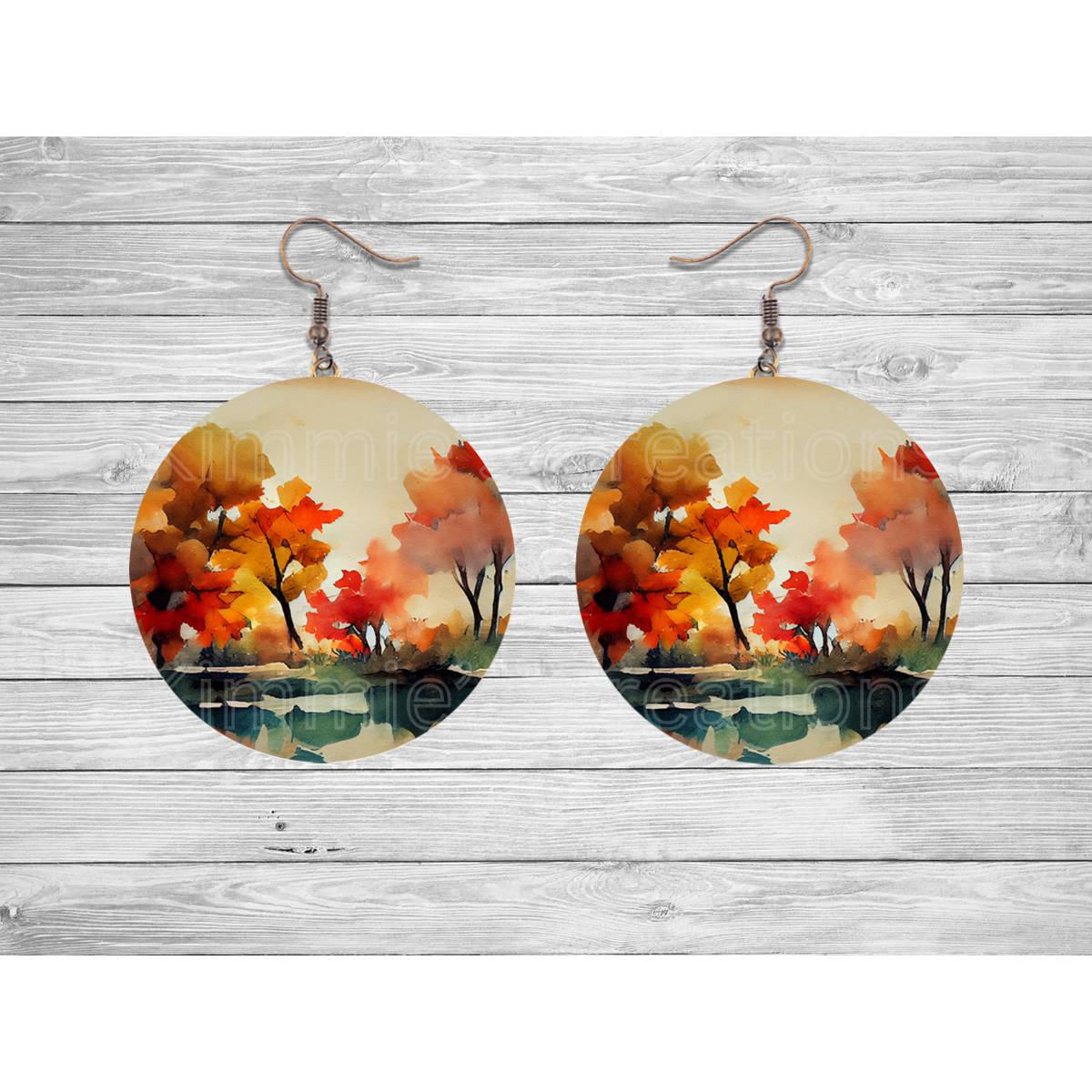 Autumn Leaves and Pumpkins Round Earrings - Kimmie's Creations L.L.C.