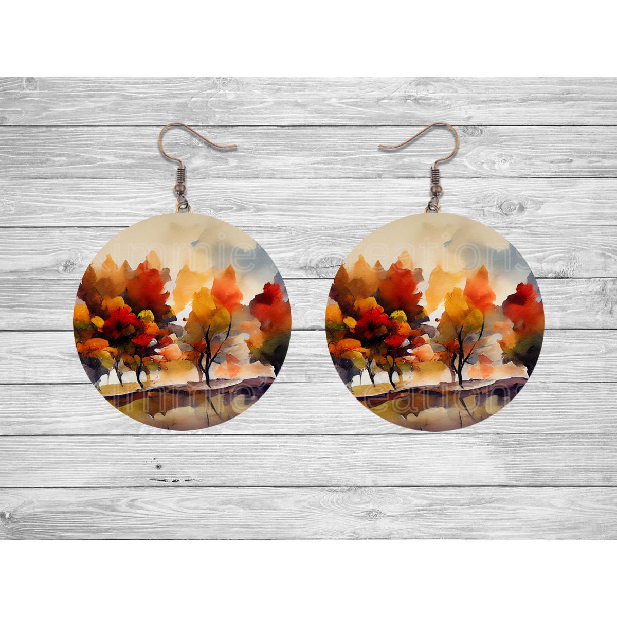 Autumn Leaves and Pumpkins Round Earrings - Kimmie's Creations L.L.C.