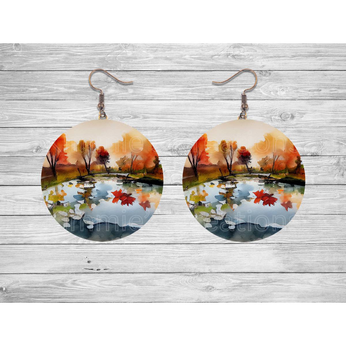 Autumn Leaves and Pumpkins Round Earrings - Kimmie's Creations L.L.C.