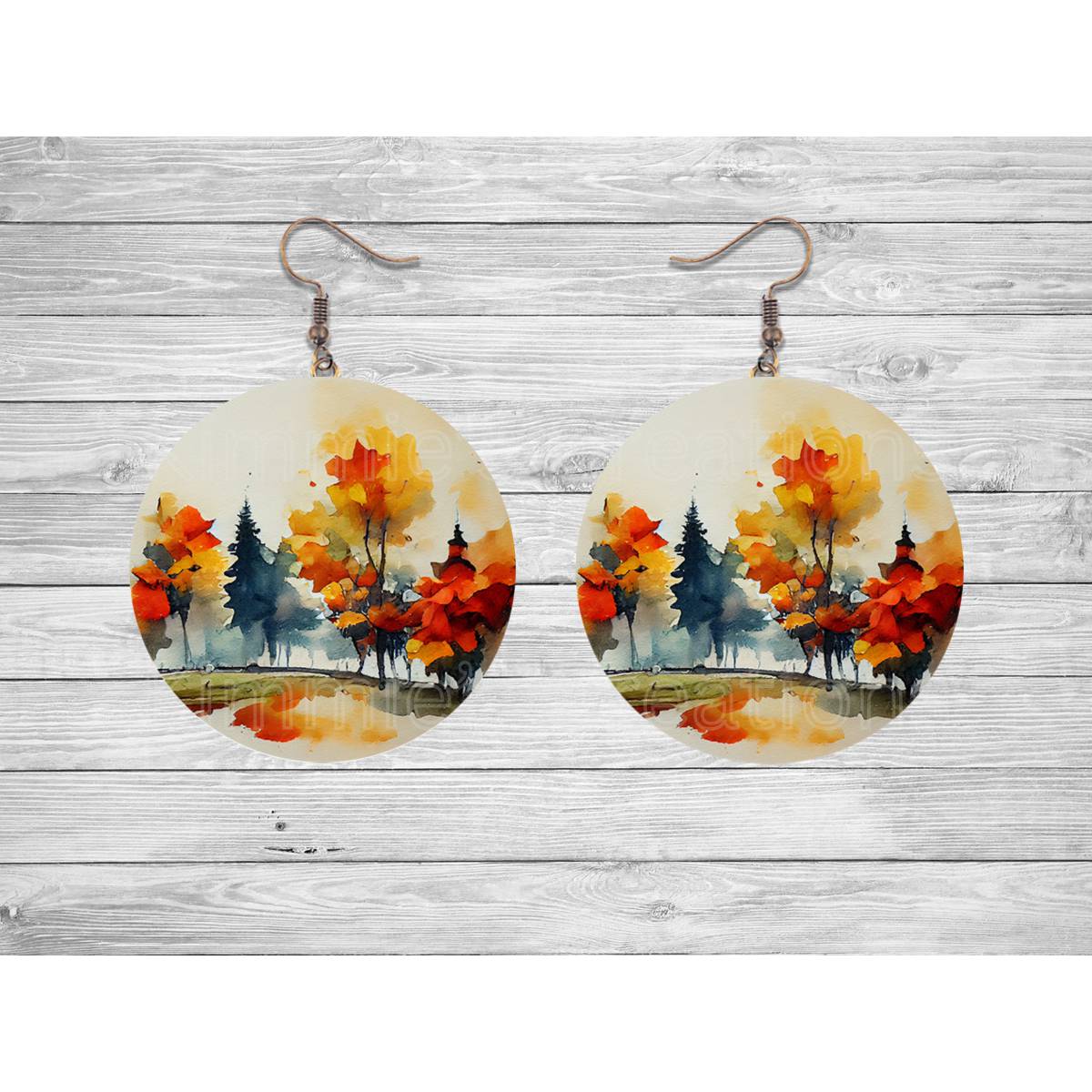 Autumn Leaves and Pumpkins Round Earrings - Kimmie's Creations L.L.C.