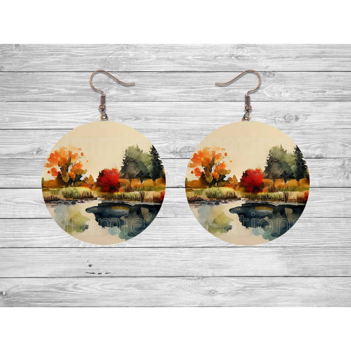 Autumn Leaves and Pumpkins Round Earrings - Kimmie's Creations L.L.C.