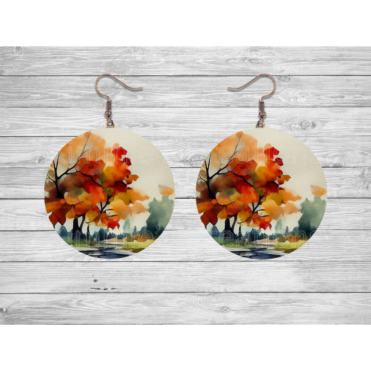 Autumn Leaves and Pumpkins Round Earrings - Kimmie's Creations L.L.C.