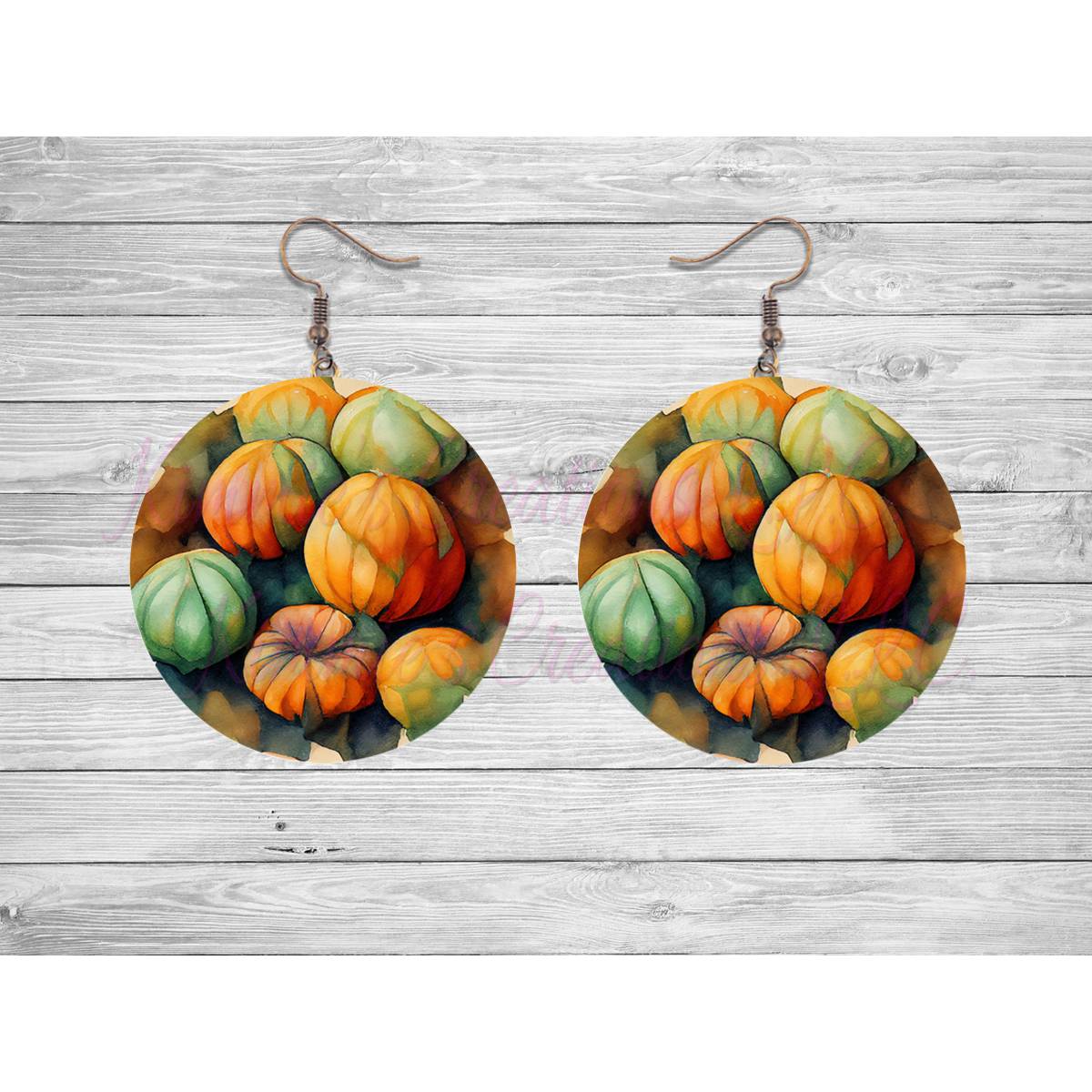 Autumn Leaves and Pumpkins Round Earrings - Kimmie's Creations L.L.C.