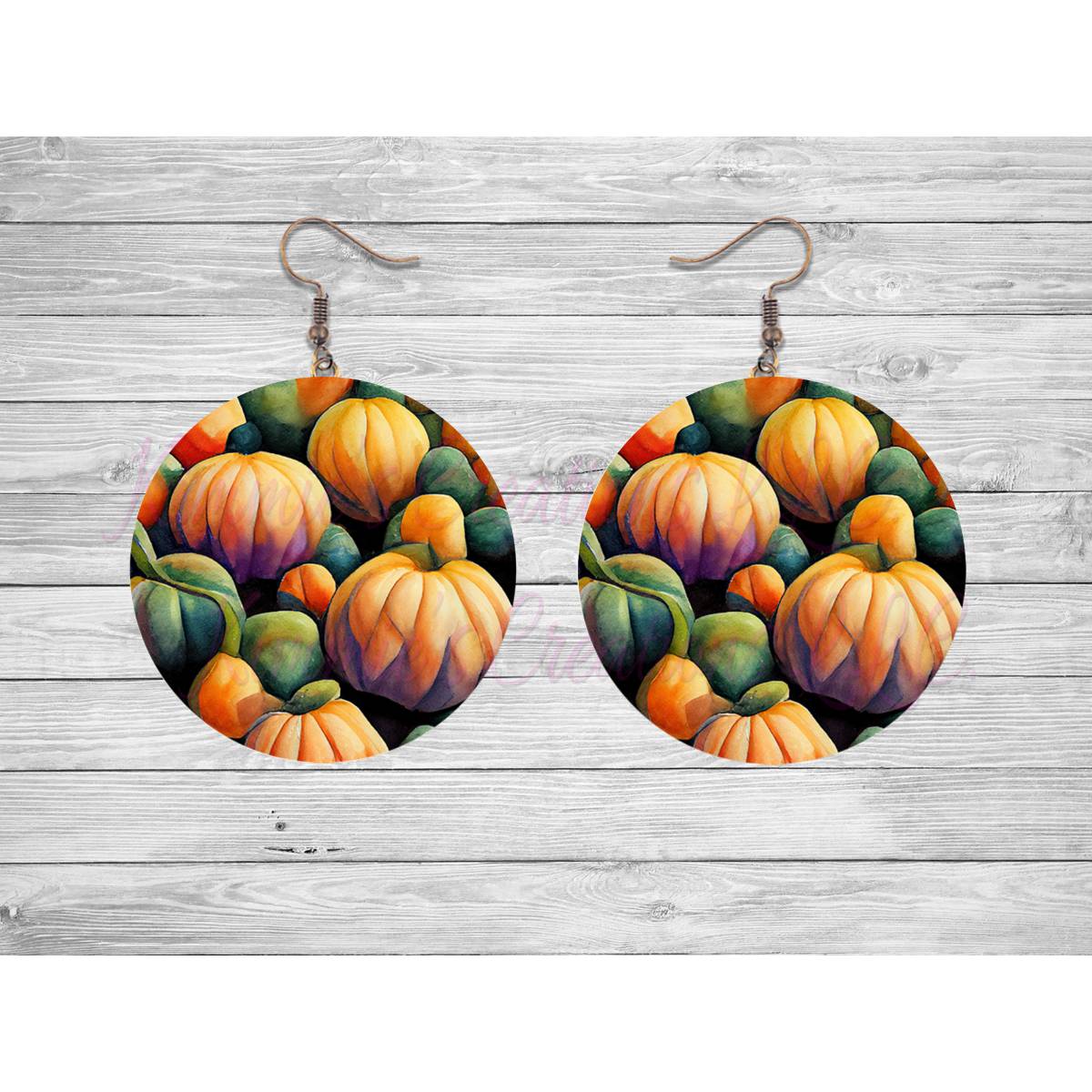 Autumn Leaves and Pumpkins Round Earrings - Kimmie's Creations L.L.C.