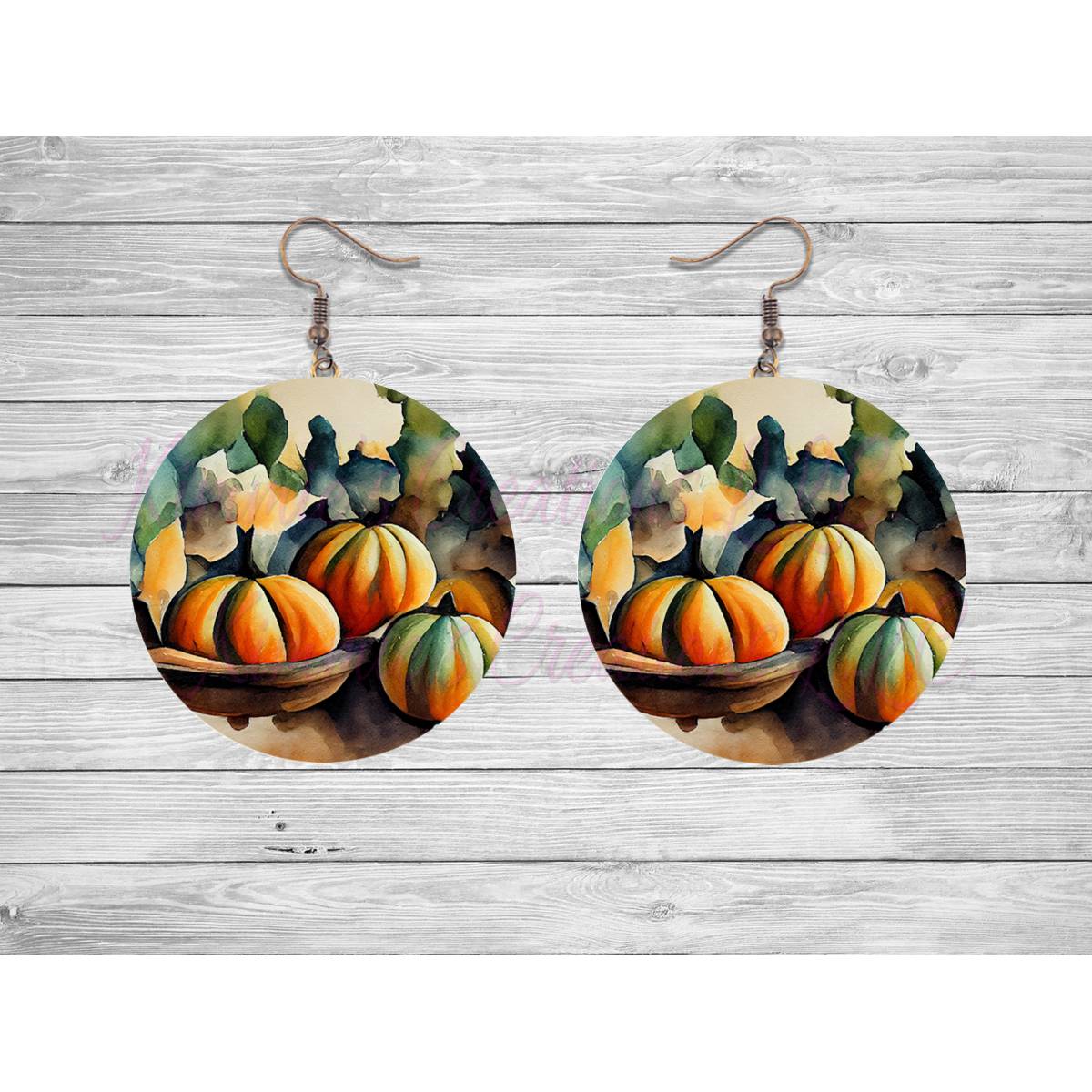 Autumn Leaves and Pumpkins Round Earrings - Kimmie's Creations L.L.C.