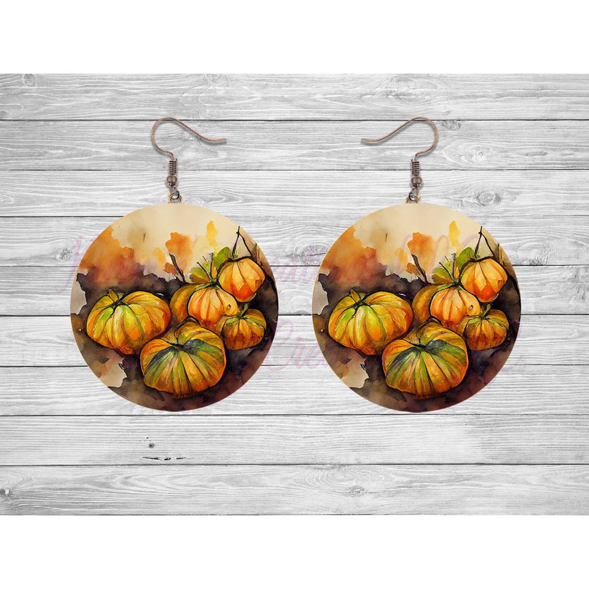 Autumn Leaves and Pumpkins Round Earrings - Kimmie's Creations L.L.C.