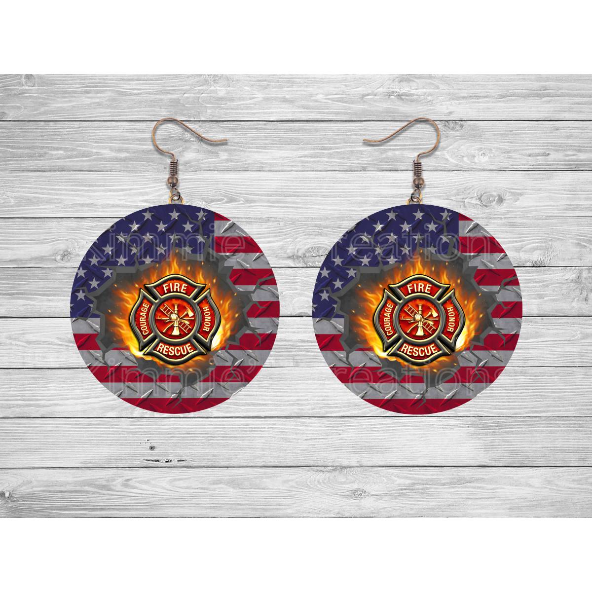 Fire Rescue Honor Courage Round Earrings - Kimmie's Creations L.L.C.