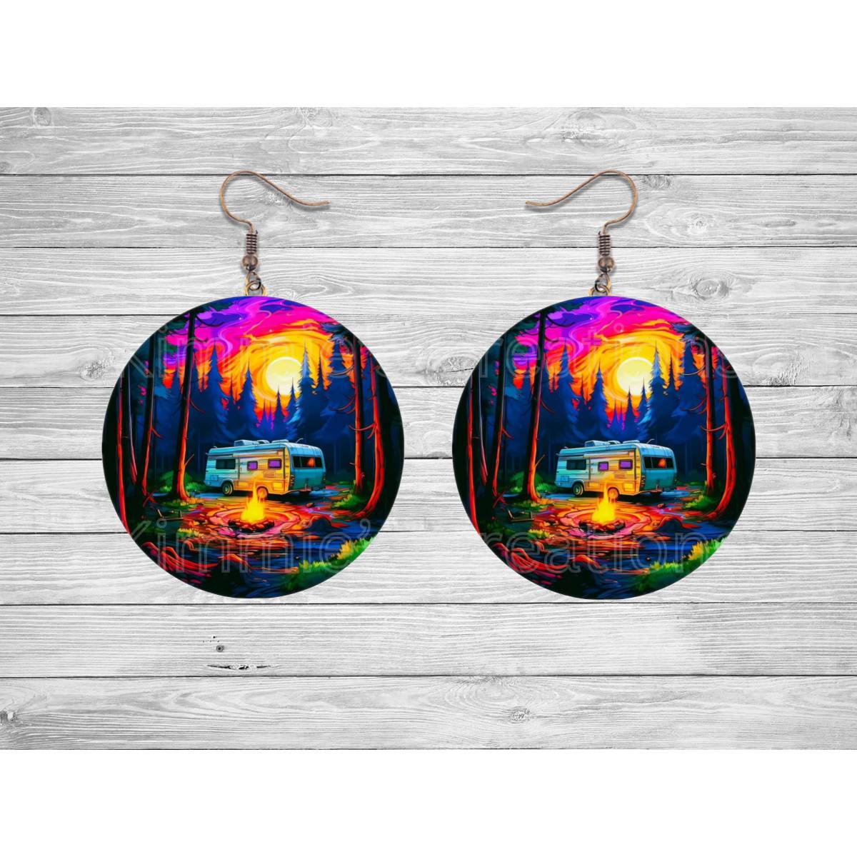 Forest Camping by the Campfire Round Earrings - Kimmie's Creations L.L.C.