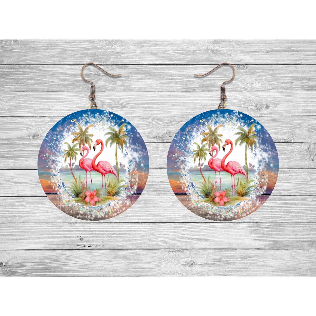 Tropical Flamingo Round Earrings - jewelry