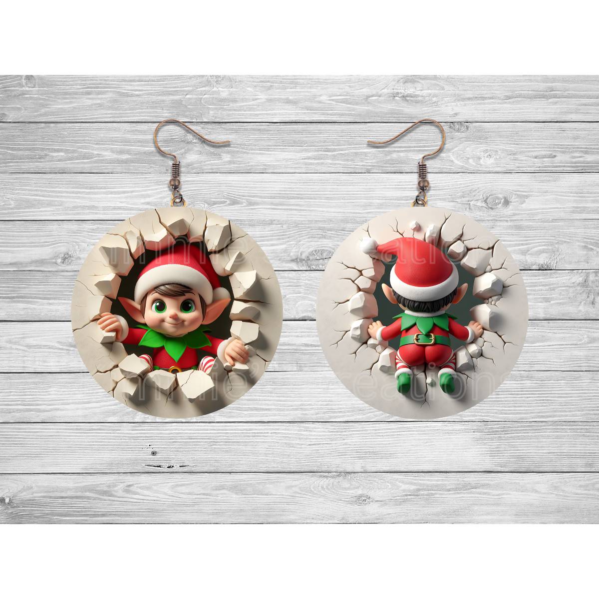 Christmas Elf 3D Round Earrings - Kimmie's Creations L.L.C.