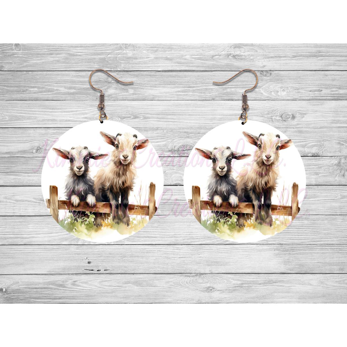 Goats on a Fence Round Earrings - 01 - jewelry
