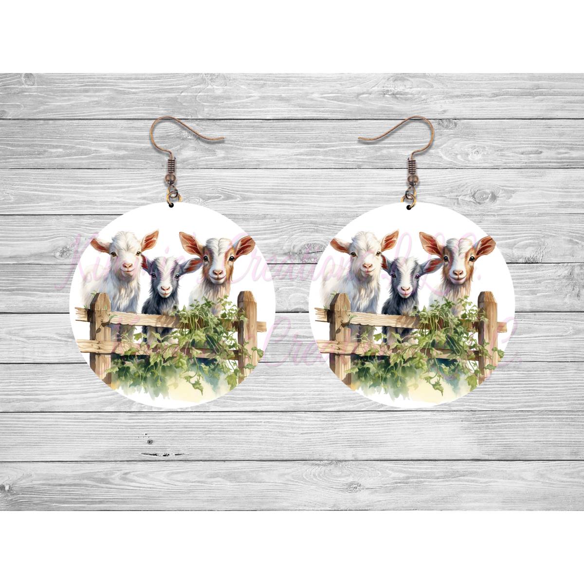 Goats on a Fence Round Earrings - 02 - jewelry