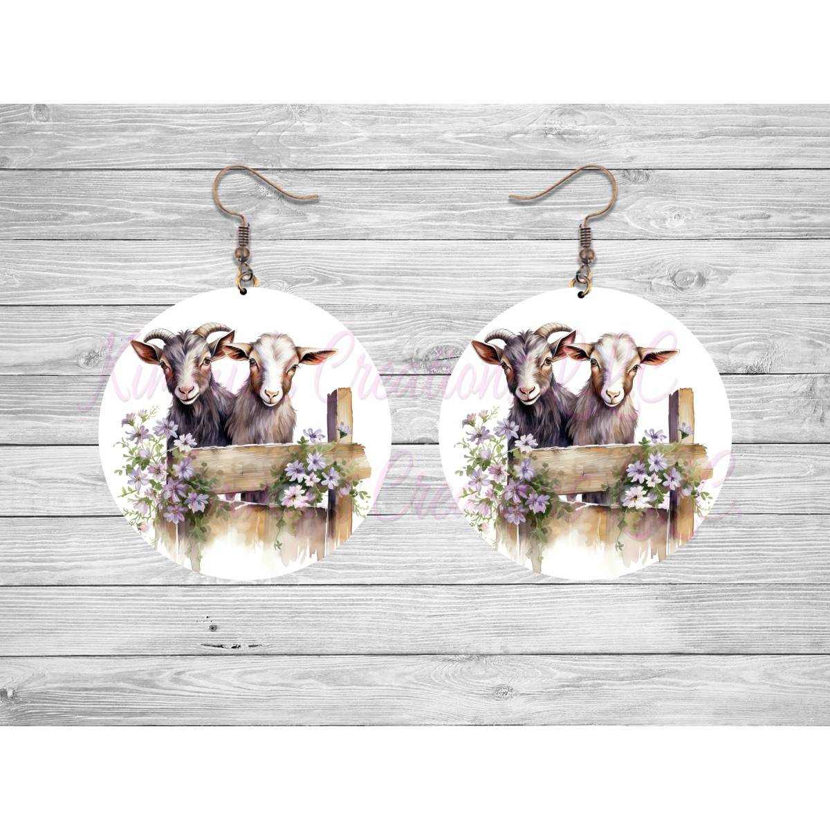 Goats on a Fence Round Earrings - 03 - jewelry
